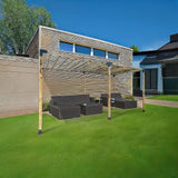 Forty four piece pergola bracket kit laid out with screws, bolts and sockets