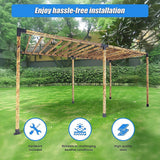 Three arm corner bracket connecting the post and beams at a pergola corner