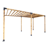 Post base bracket anchored to a concrete surface beneath a timber post