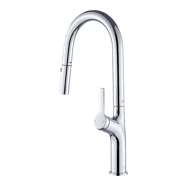 Pull out kitchen mixer tap in stainless steel with chrome finish