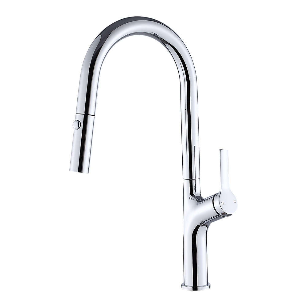 Pull out kitchen mixer tap in stainless steel with chrome finish