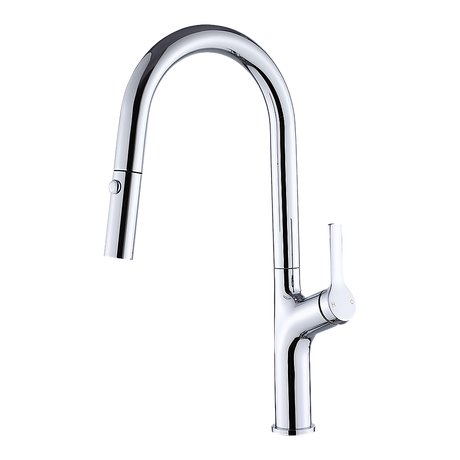 Pull out kitchen mixer tap in stainless steel with chrome finish