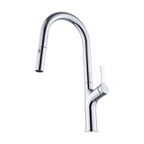 Pull out kitchen mixer tap in stainless steel with chrome finish