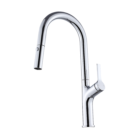 Pull out kitchen mixer tap in stainless steel with chrome finish