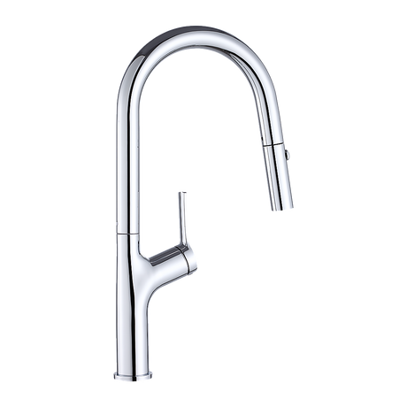 Pull out kitchen mixer tap in stainless steel with chrome finish