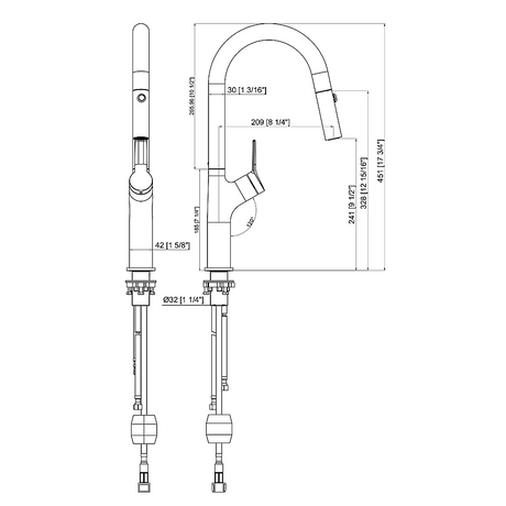 Pull out kitchen mixer tap in stainless steel with chrome finish