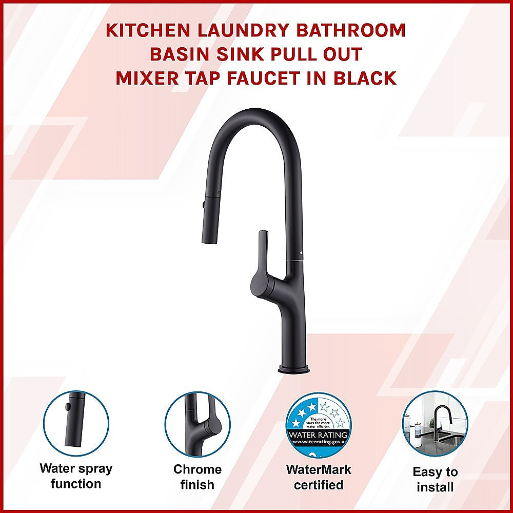 Pull out kitchen mixer tap in stainless steel with matte black finish
