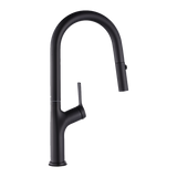 Pull out kitchen mixer tap in stainless steel with matte black finish