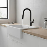 Pull out kitchen mixer tap in stainless steel with matte black finish