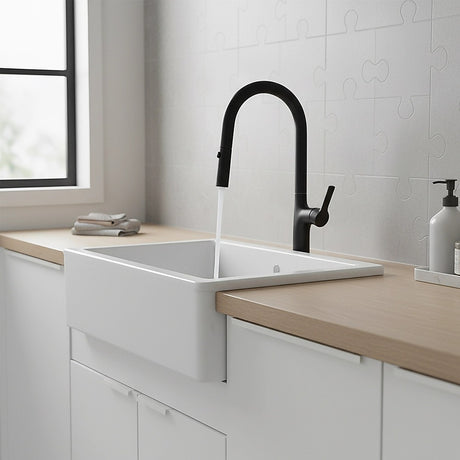 Pull out kitchen mixer tap in stainless steel with matte black finish