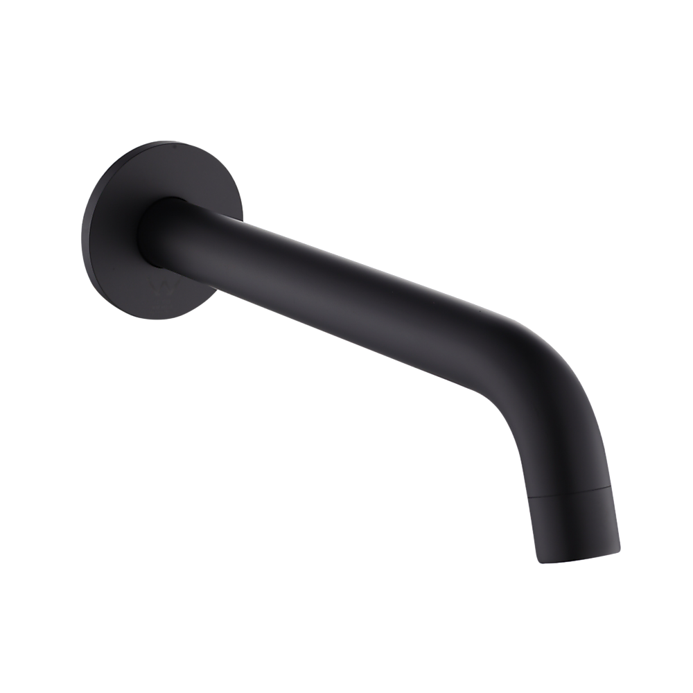 Matte black 220mm bath spout, dimensions diagram