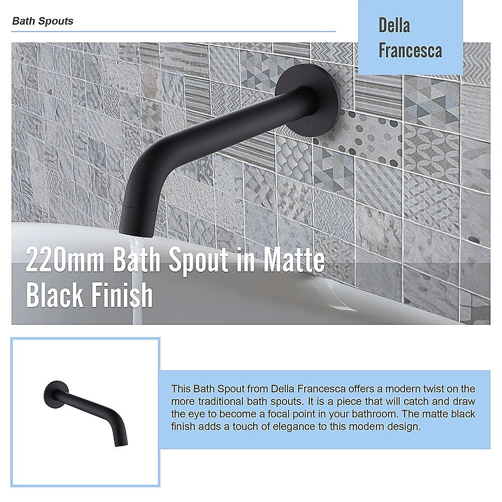 Matte black 220mm bath spout, top view