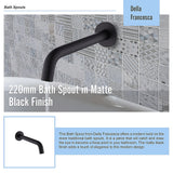 Matte black 220mm bath spout, top view