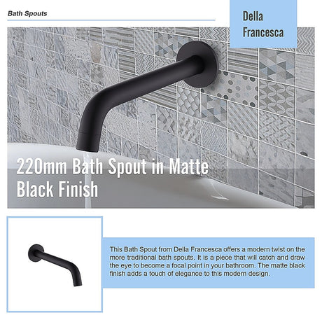 Matte black 220mm bath spout, top view