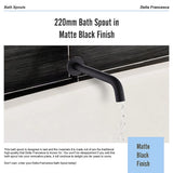 Matte black 220mm bath spout, installed in bathroom