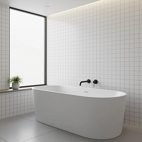 Matte black 220mm bath spout, wall flange detail