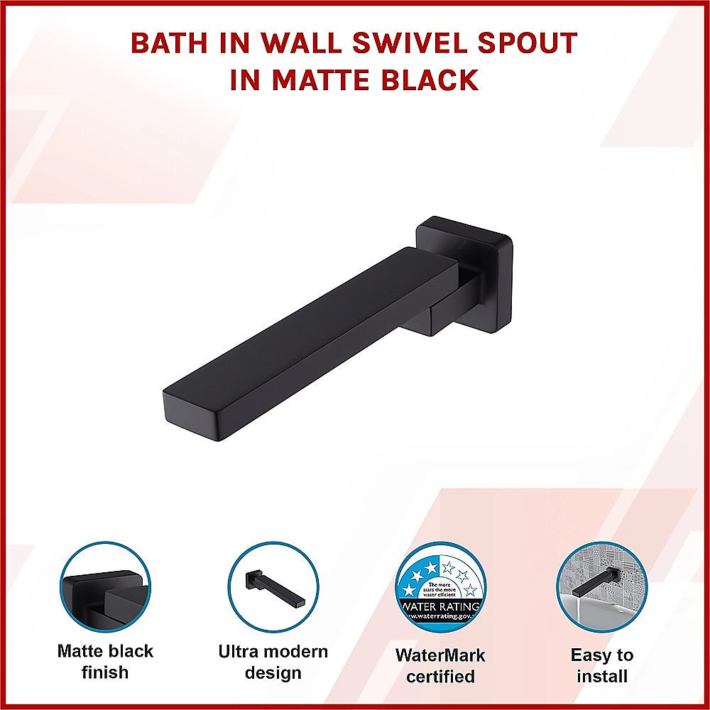 Matte black wall swivel bath spout, side profile