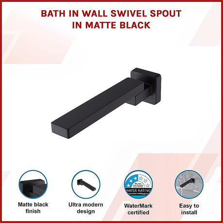 Matte black wall swivel bath spout, side profile
