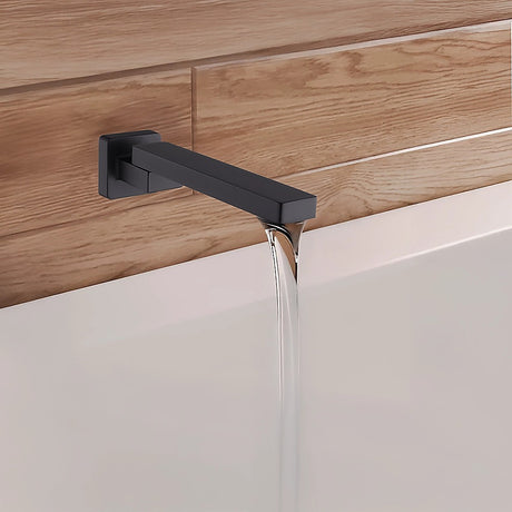Matte black wall swivel bath spout, outlet detail
