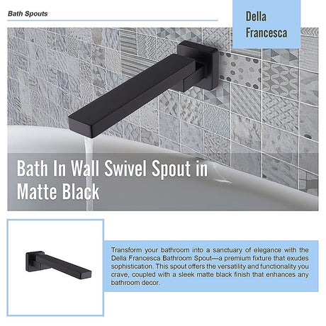 Matte black wall swivel bath spout, top view