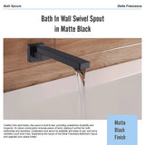 Matte black wall swivel bath spout, water flow
