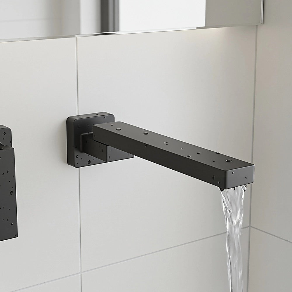 Matte black wall swivel bath spout, wall flange detail