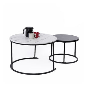Hoddles Creek round marble effect nesting coffee table 2pcs in a living room
