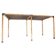 Large timber pergola built with twelve matte black brackets and two black screens