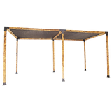 Large timber pergola built with twelve matte black brackets and two black screens