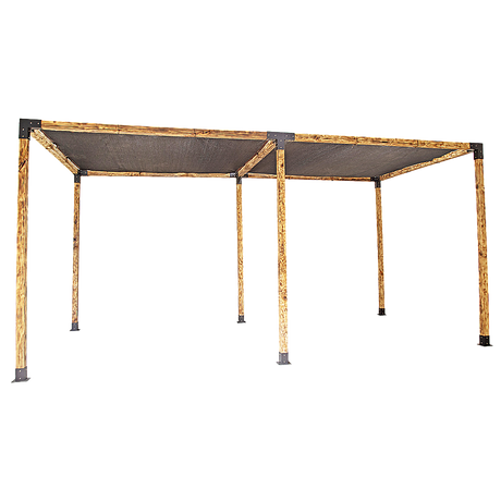 Large timber pergola built with twelve matte black brackets and two black screens