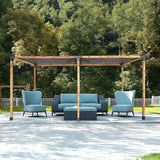 Twelve piece pergola bracket kit laid out with screws, anchor bolts and sockets