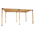 Large timber pergola built with twelve black brackets and two coffee screens