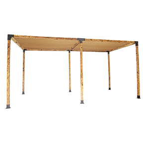 Large timber pergola built with twelve black brackets and two coffee screens