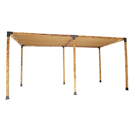 Large timber pergola built with twelve black brackets and two coffee screens