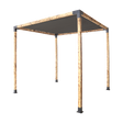 Timber pergola built with matte black steel brackets and a black sunshade screen