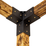 Post base bracket bolted to a concrete slab supporting a timber pergola post