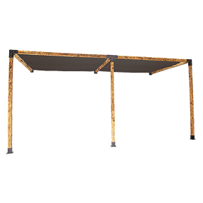 Wall mounted timber pergola built with matte black brackets and black screens