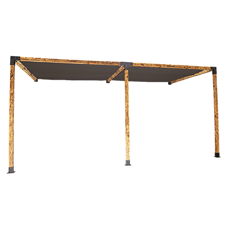 Wall mounted timber pergola built with matte black brackets and black screens