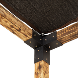 Four arm extension bracket joining beams over a mid span pergola post