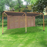 Two black sunshade screens of 3 x 3 m fitted over the pergola roof frame