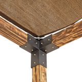 Post base bracket anchored to a concrete surface beneath a timber post