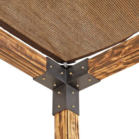 Post base bracket anchored to a concrete surface beneath a timber post