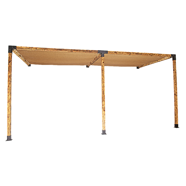 Wall mounted timber pergola built with black brackets and coffee sunshade screens