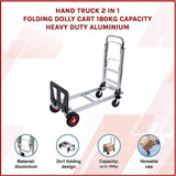 2 in 1 Folding Hand Truck Trolley 180kg Aluminium