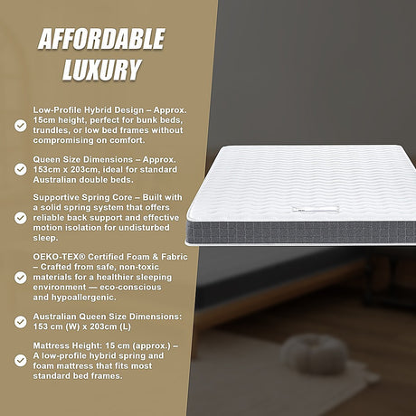 Medium firm innerspring mattress, 15cm queen