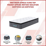 Euro top pocket spring mattress, 33cm single