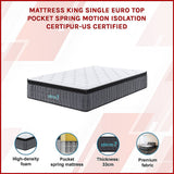 Euro top pocket spring mattress, 33cm king single