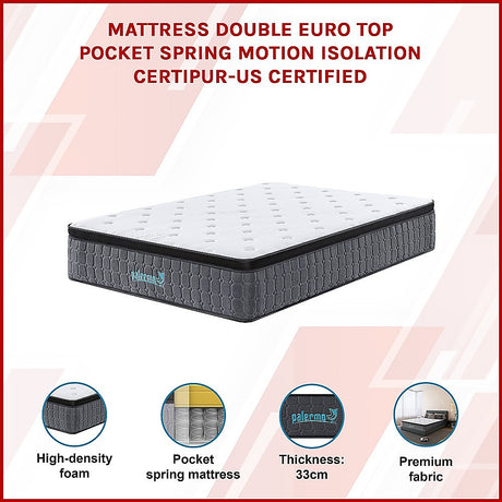 Euro top pocket spring mattress, 33cm double