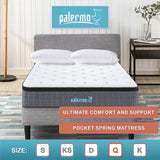 Euro top pocket spring mattress, 33cm queen