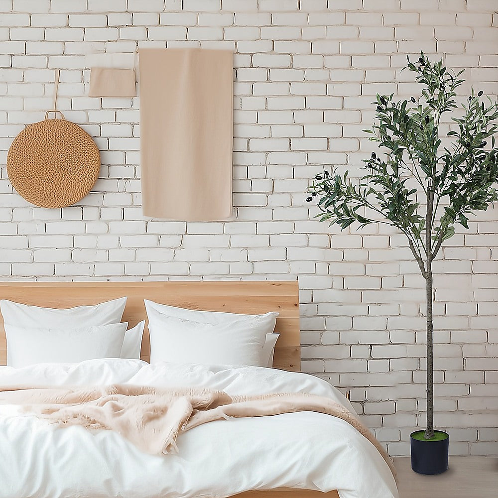 Artificial olive tree full height view showing trunk and branch structure — Allure Home Collections